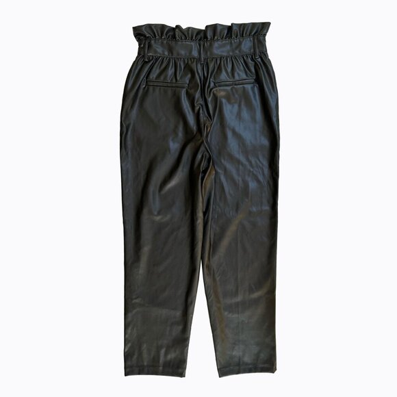 Who What Wear Black Leather Cargo Paperbag Pants 4 Cyberpunk Y2K 90s Grunge Goth - Picture 3 of 6